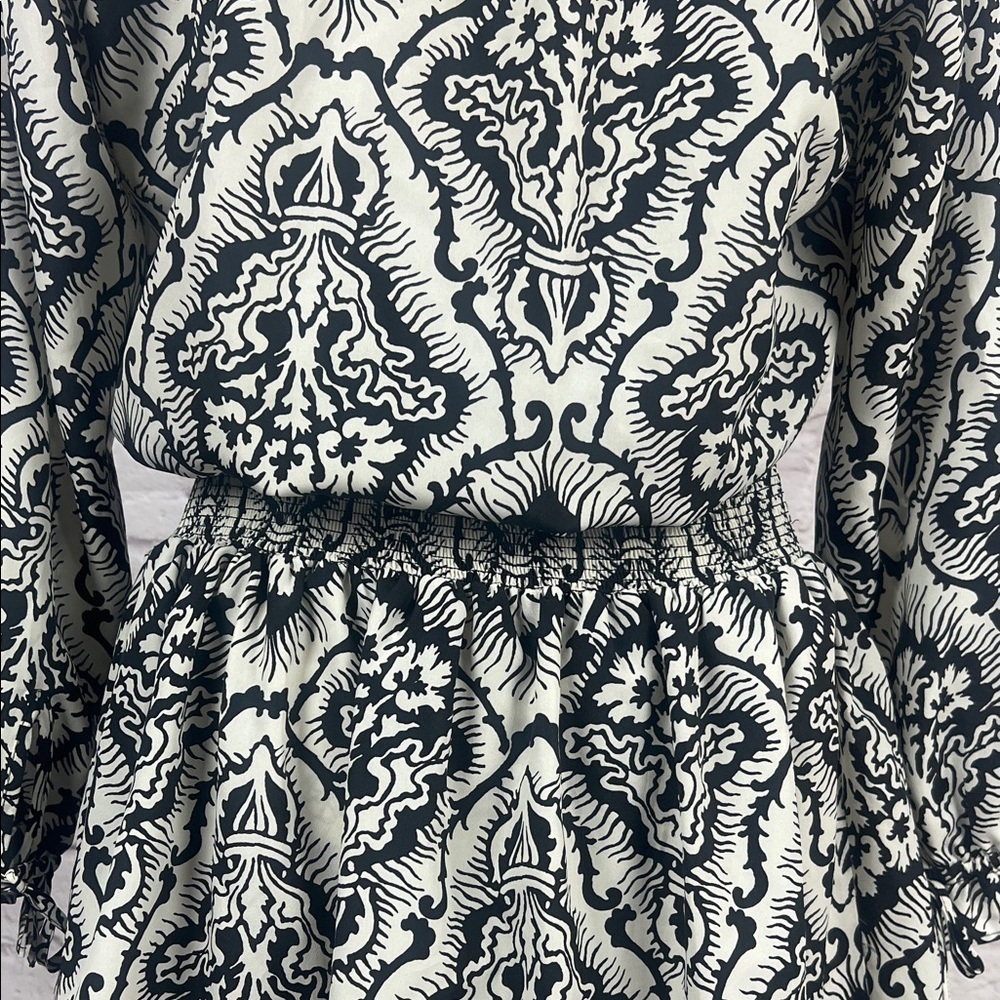 Juicy Couture Black and White Long Sleeve Smocked Waist Dress - Picture 7 of 11